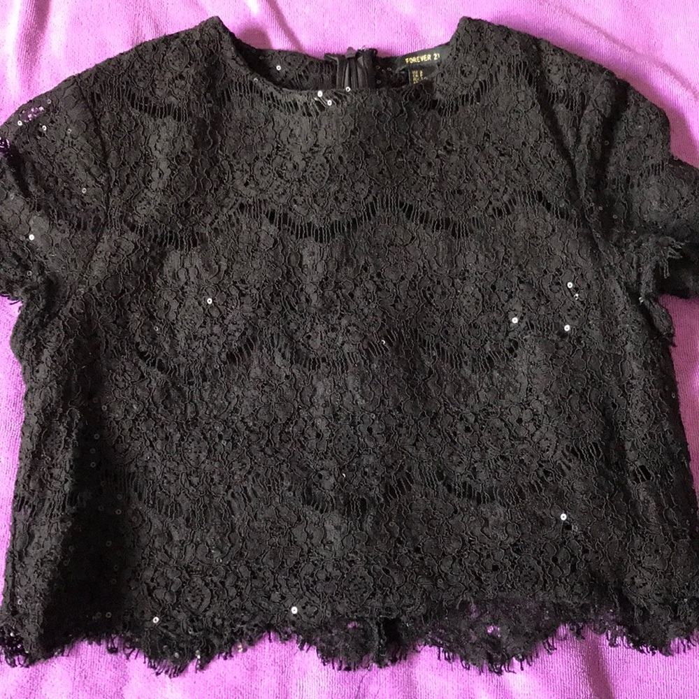 Black sequin crop top